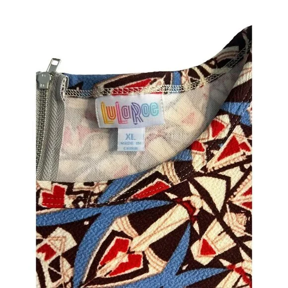 LuLaRoe Amelia Women's Tan , Brown & Blue Dress - Picture 7 of 8